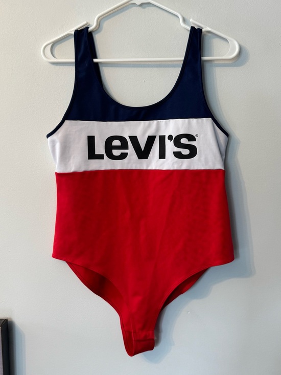 Levi's Tops - Levi's Women's L Red White & Blue Colorblock bodysuit With Snap Closure like new